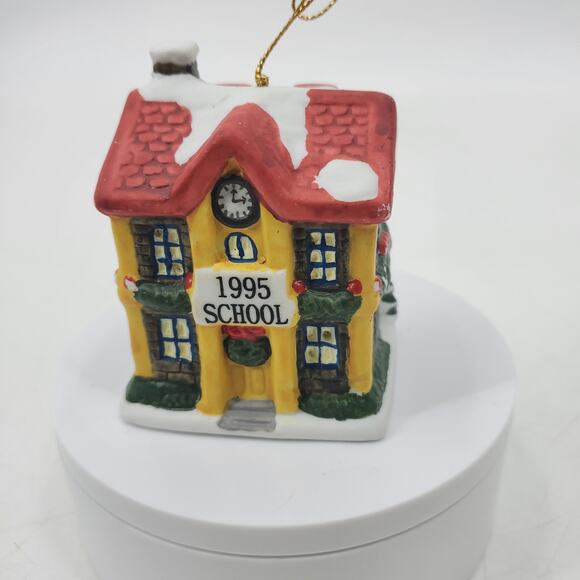 Badcock 1995 School Building Village Bell Christmas Tree Ornament Porcelain 3" - Picture 2 of 14